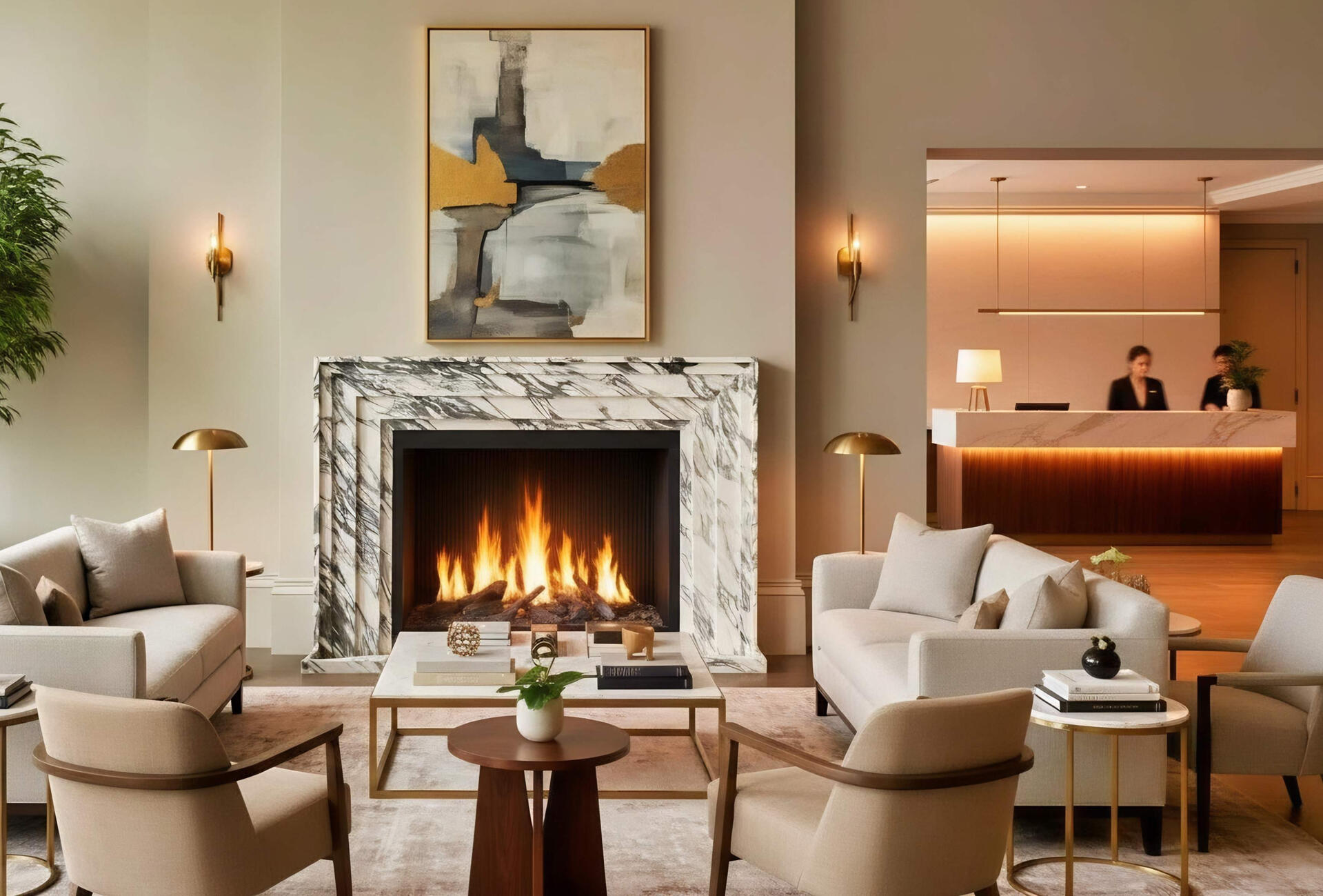 Fireplace Mantels for Hotel Lobbies and Hotel Rooms